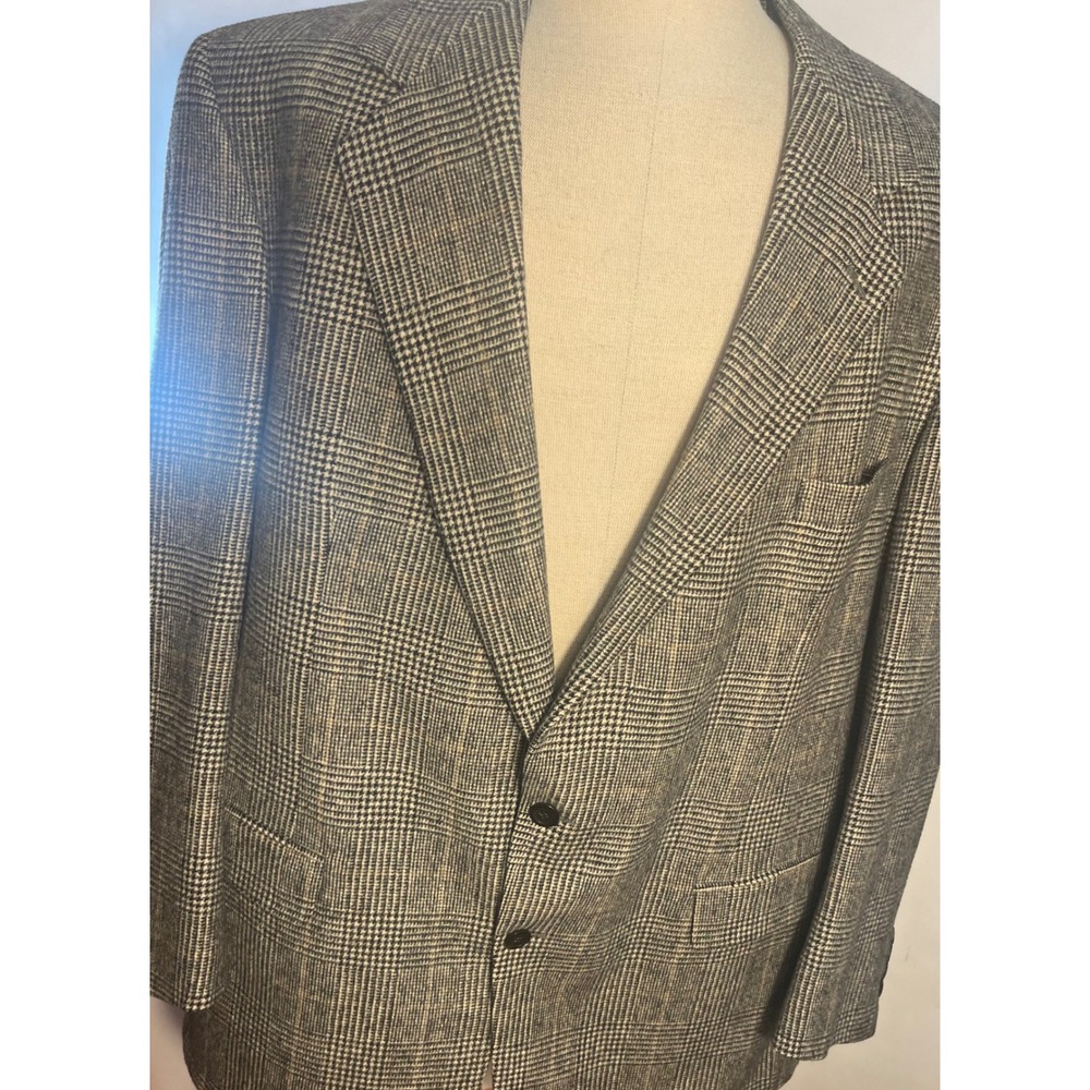 Lord & Taylor Fifth Avenue Collection 100% Camel Hair Blazer Grey Plaid 54L